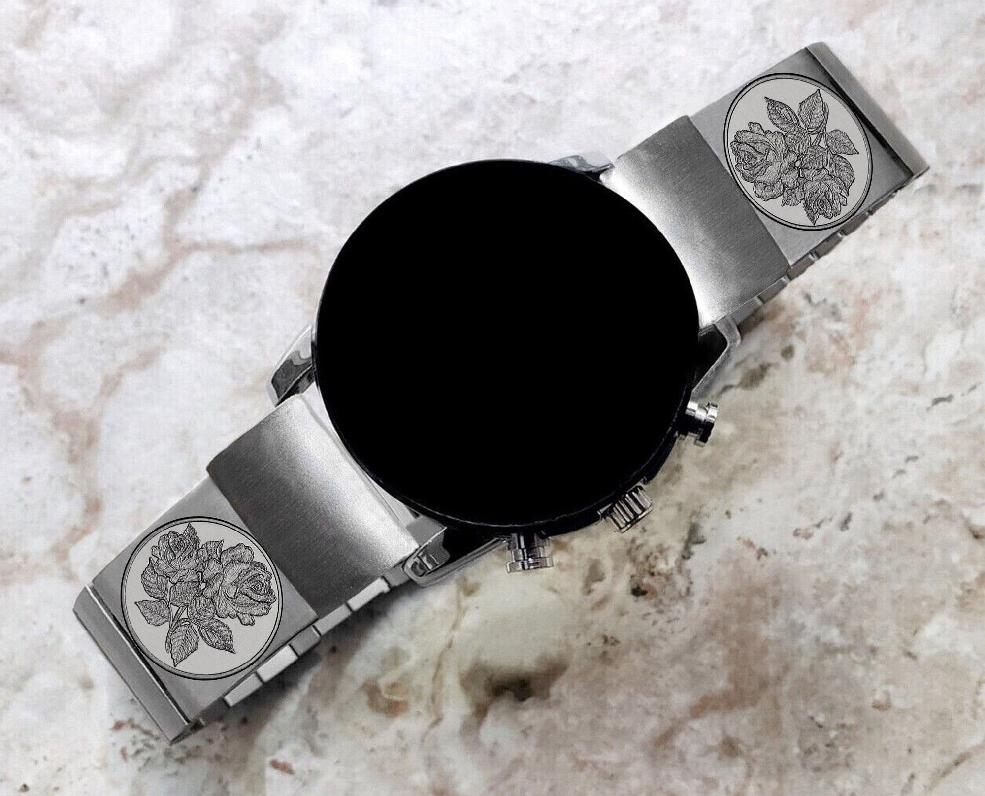 Roses Floral Engraved Watch Band for Garmin Fenix 7X Pro 6X Pro 5X Plus Fenix 3 Descent Mk3i 51mm Mk2i Mk2 Mk1 Enduro 2 Strap RS1 A26